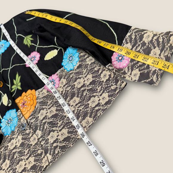 Carrie Allen Vintage Embroidered Floral Laced Button Up Jacket Shacket Womens L - Picture 12 of 14